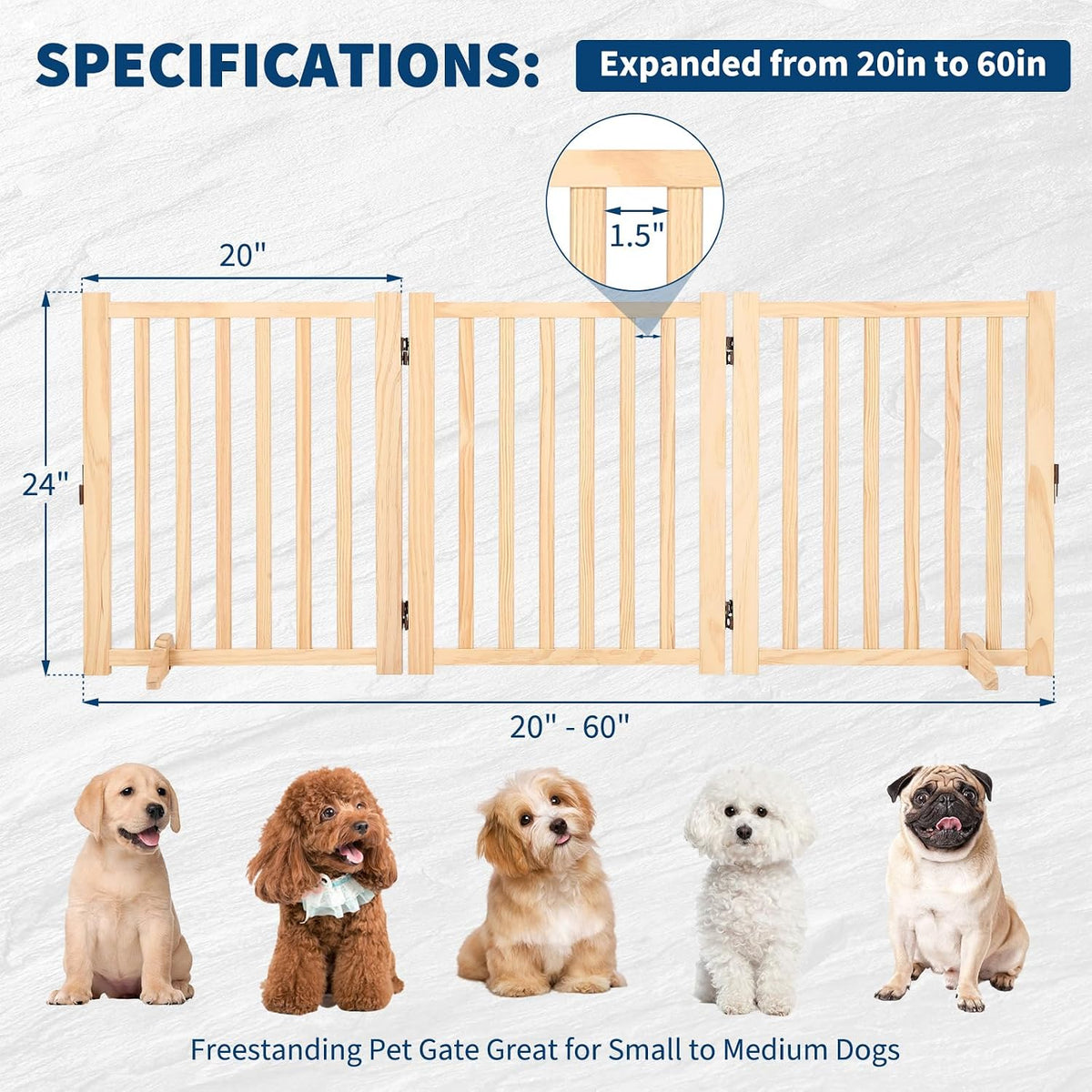 Garvee Foldable Wooden Dog Gate, with Support Feet,3 Panel H:24”