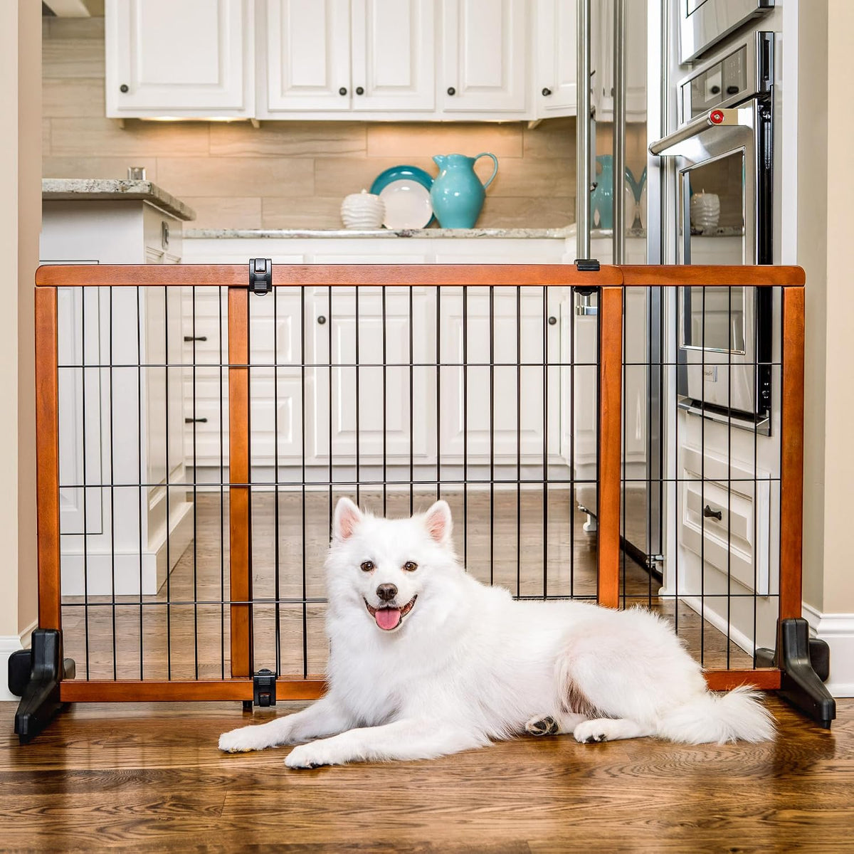 Carlson 28" Extra Tall Super Wide Dog Gate, 40"-70” Adjustable Freestanding Wooden Pet Gate for Doorways & Hallways