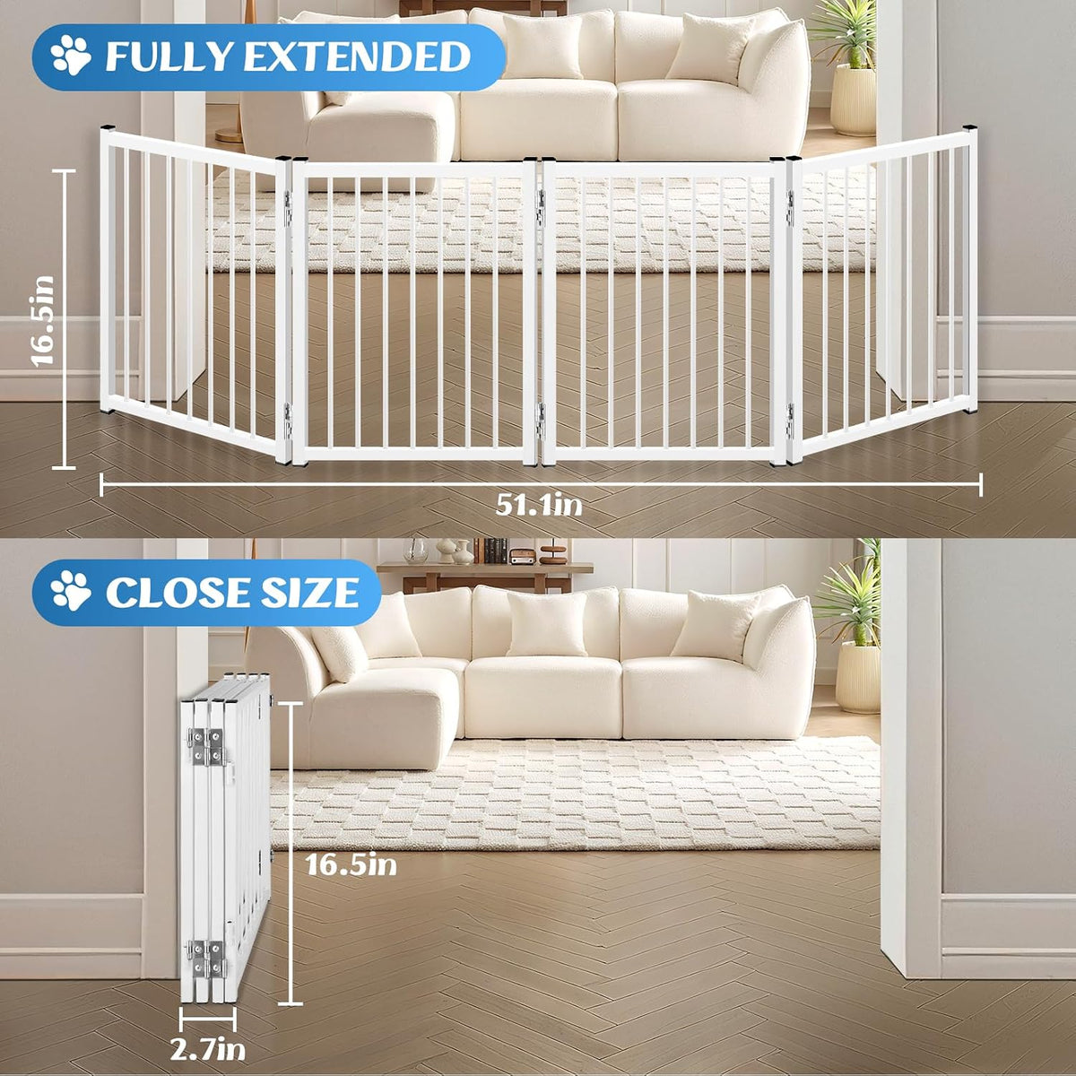 Freestanding Short Dog Gate, 16" Tall Small Pet Gate Easily Step Over