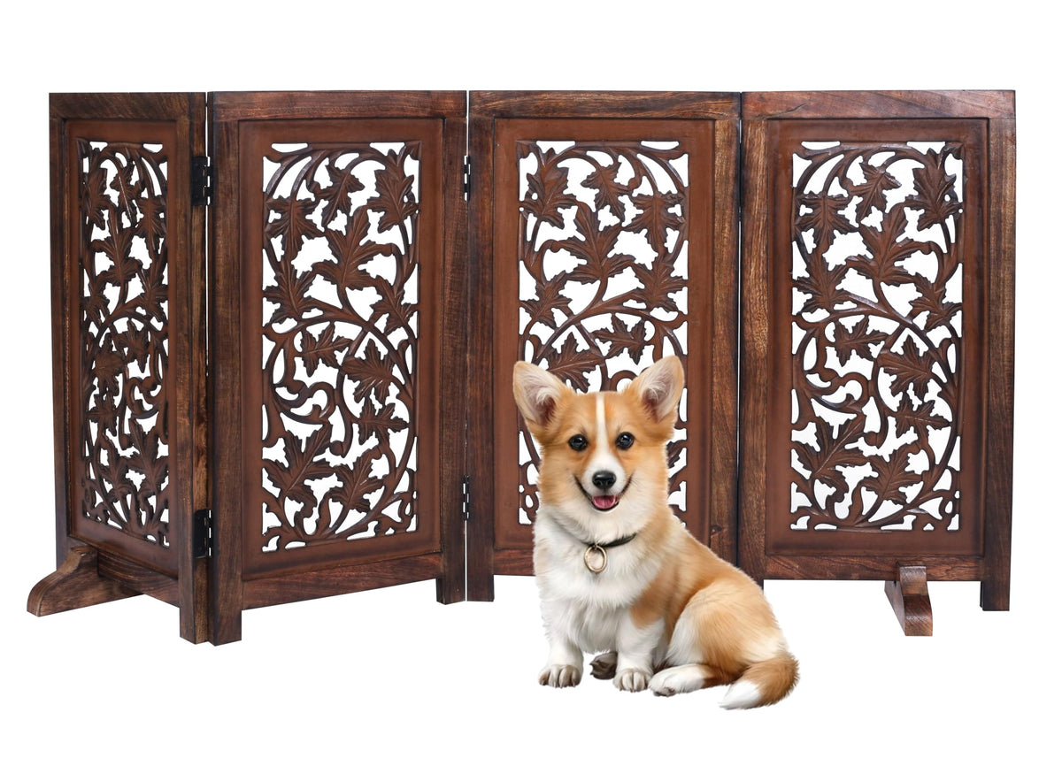 Dog Gate Freestanding 60x24, Burnt Daisy, Folding 3 Panel