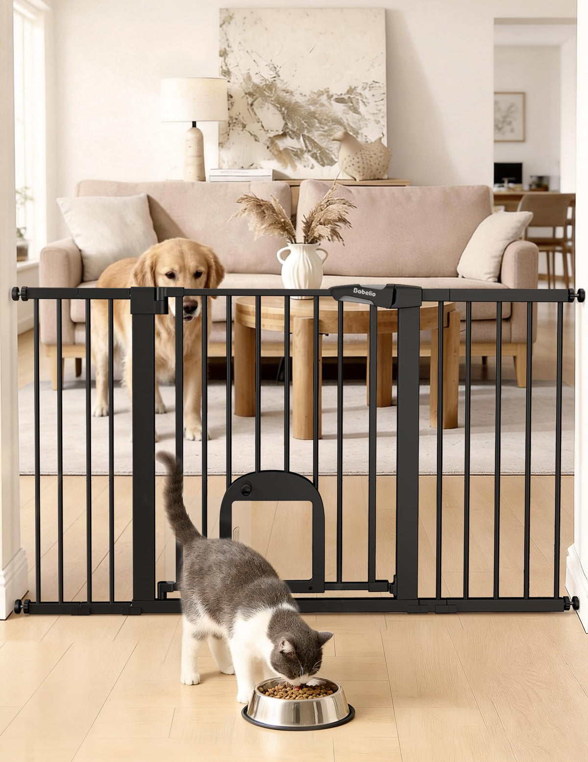Babelio Dog Gate with Adjustable Cat Door, CatPrivilege III, 29-43"