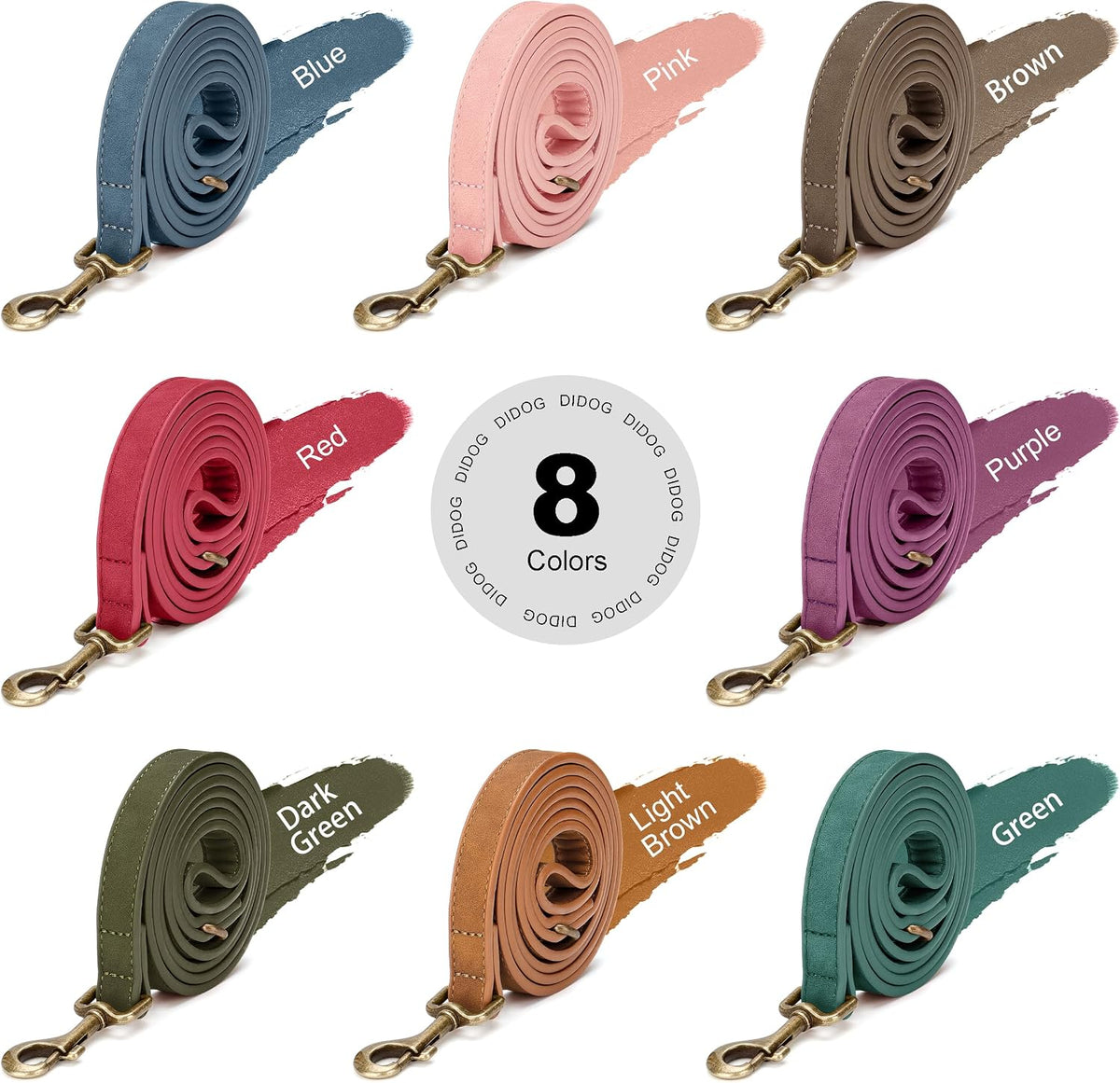 Didog PU Leather Dog Leash for Medium Large Dogs, 3/4in x 5ft, Pink