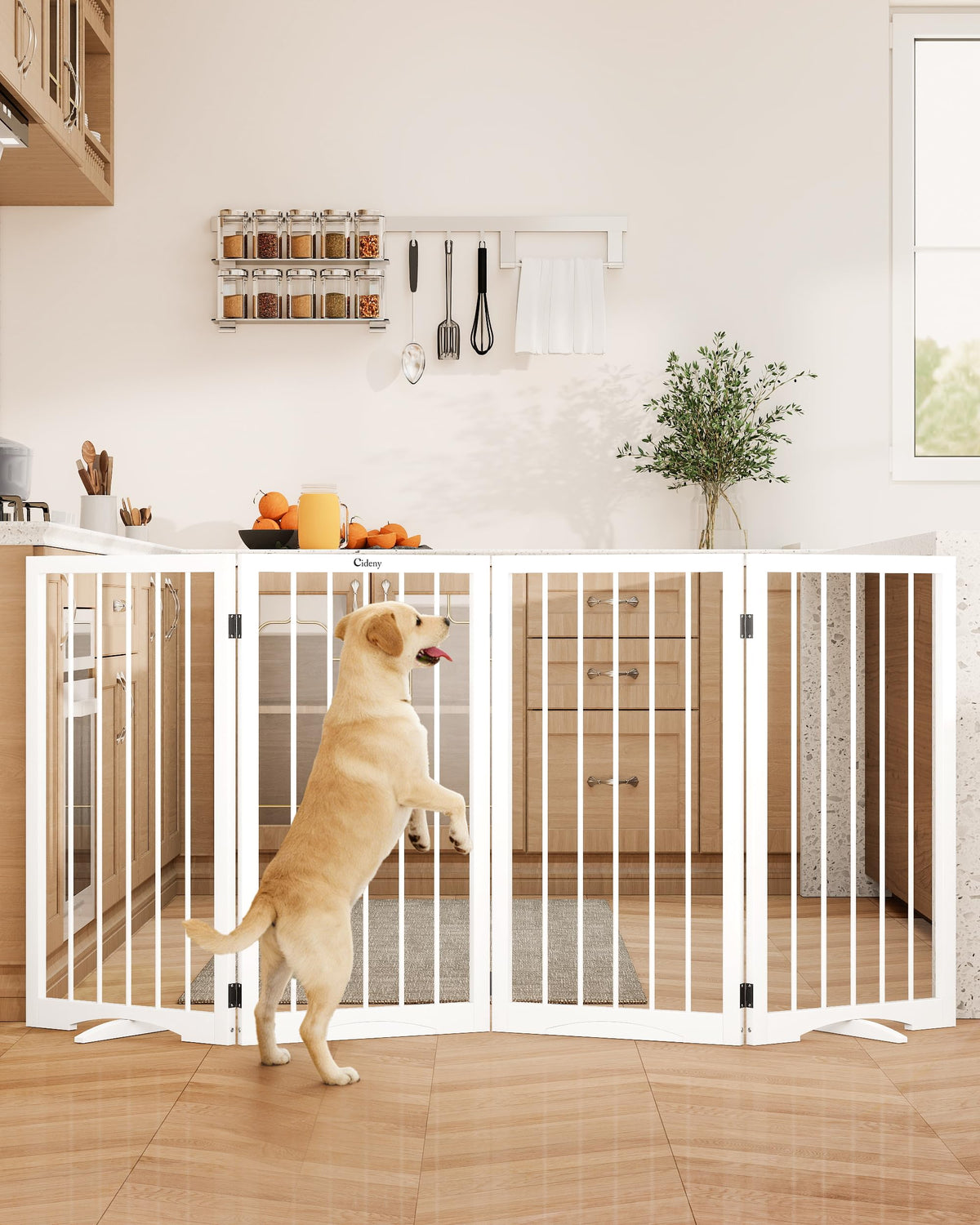 Free Standing Dog Gate Indoor, Foldable Dog Gate for Stairs Doorways