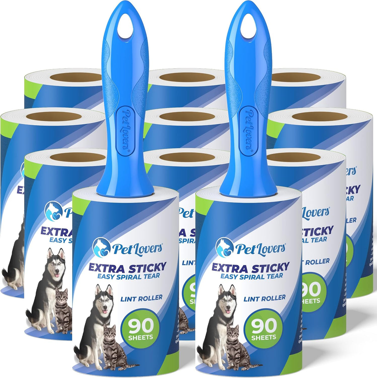 PetLovers Extra Sticky Lint Rollers and Refills - 990 Sheets, Dog and Cat Lint Remover, 9 Packs of Refills
