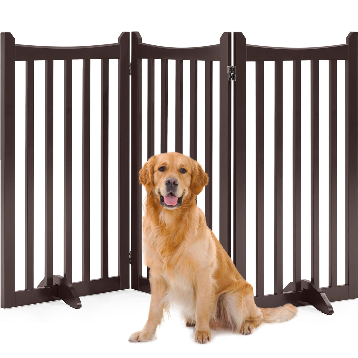 Yaheetech Freestanding Wooden Dog Gate, 3-Panel 24in H Pet Barrier Espresso