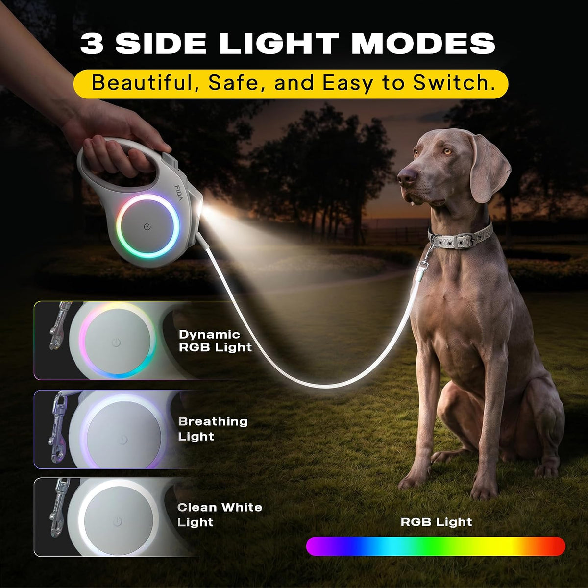Fida Retractable Dog Leash with Light, 16 FT, Medium Large Dog Up to 88 lbs