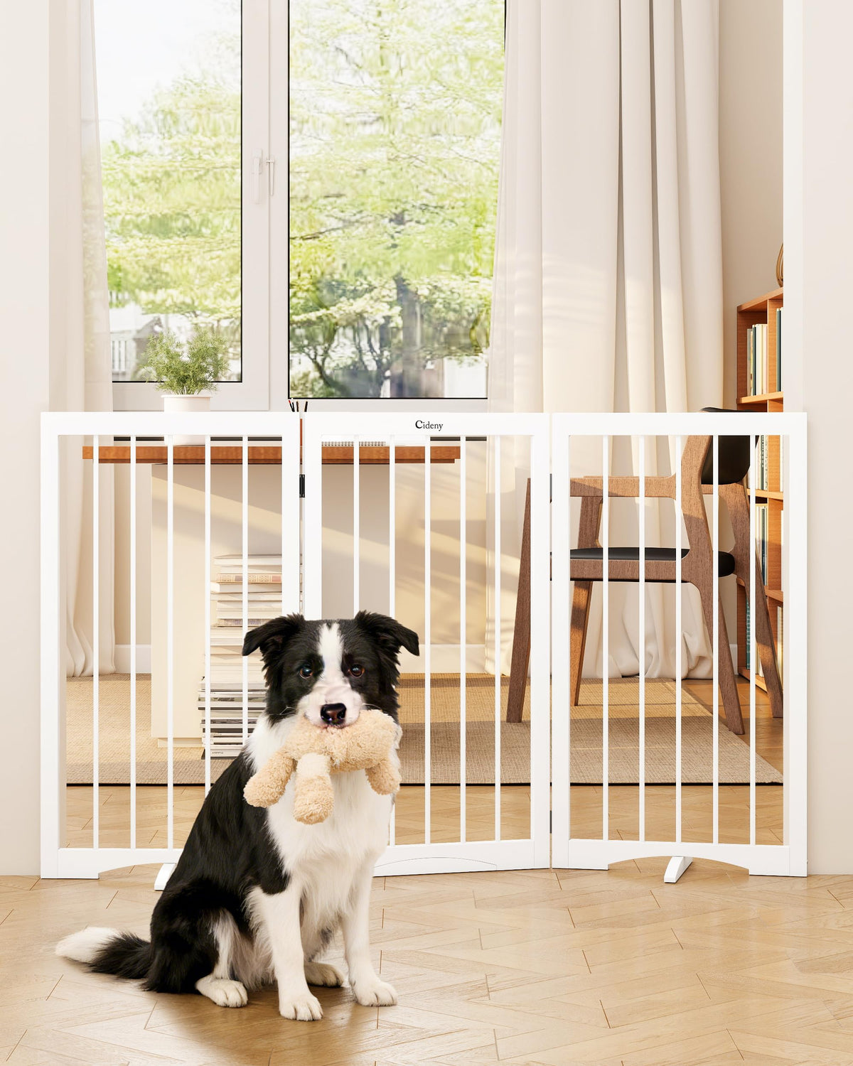 Free Standing Dog Gate Indoor, Foldable Dog Gate for Stairs Doorways