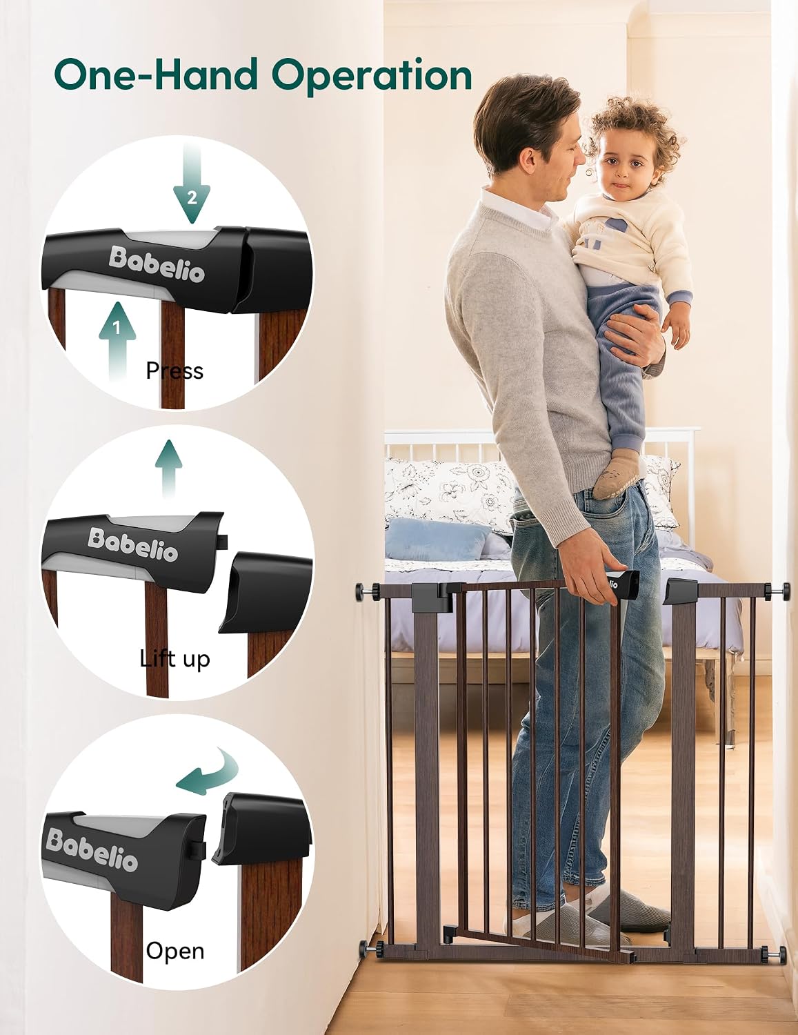 Babelio Baby Gate for Stairs No Drilling, 29-48 in PressGuard Dog Gate