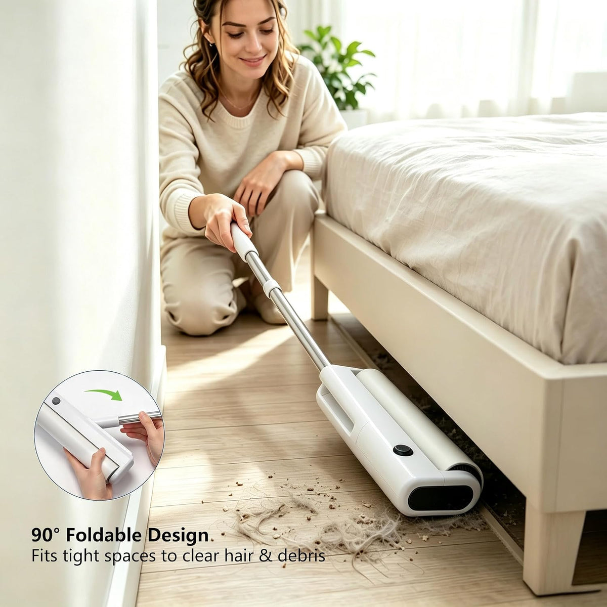 9.45" Long Handle Lint Roller for Pet Hair - 5 Refills 300 Sticky Sheets, Pet Hair Remover with Scraper for Cleaning Pet Hair, Couch, Carpet, Curtains, Cars, Floors