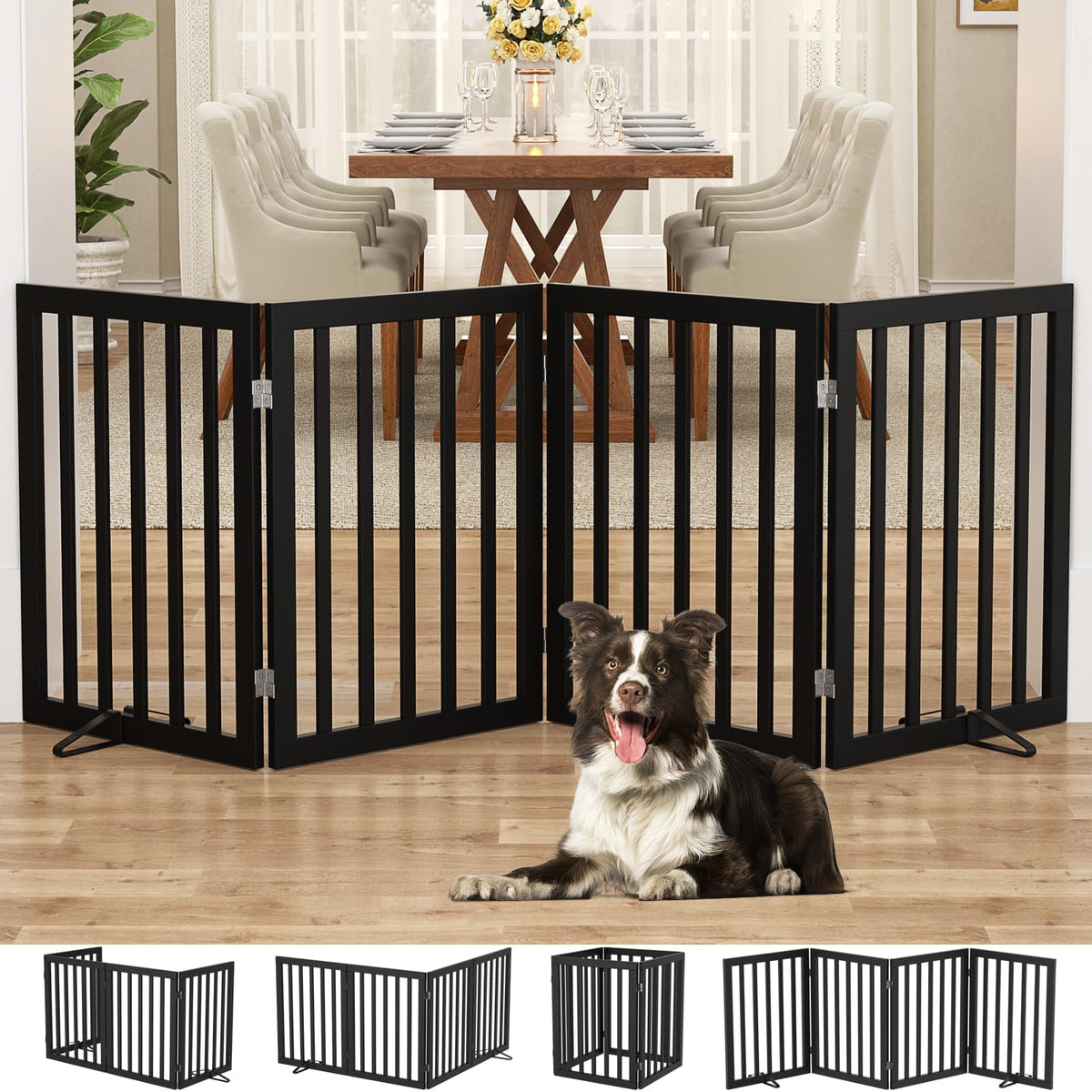Homykic Freestanding Dog Gate Indoor, 75”W X 24”H Bamboo Pet Gate, Walnut