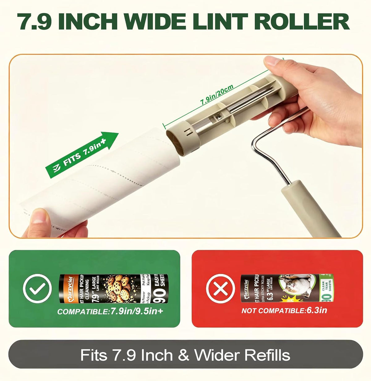 7.9" Large Lint Rollers for Pet Hair,Long Handled Extra Sticky