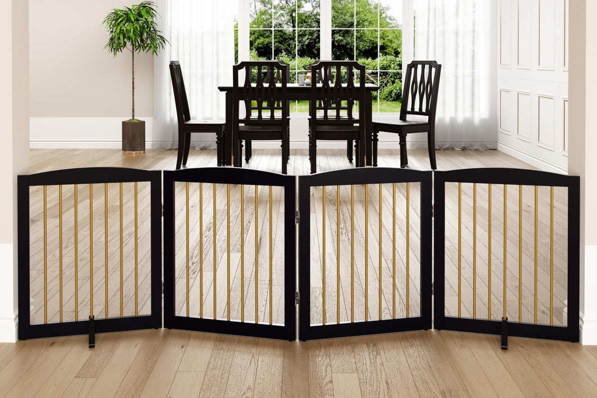 PUPETPO Freestanding Pet Gate for Dogs, Foldable Wooden Dog Gate for House, Indoor Pet Barrier for Stairs, Doorways, Support Feet Included, 24" Height 2 Panels, White