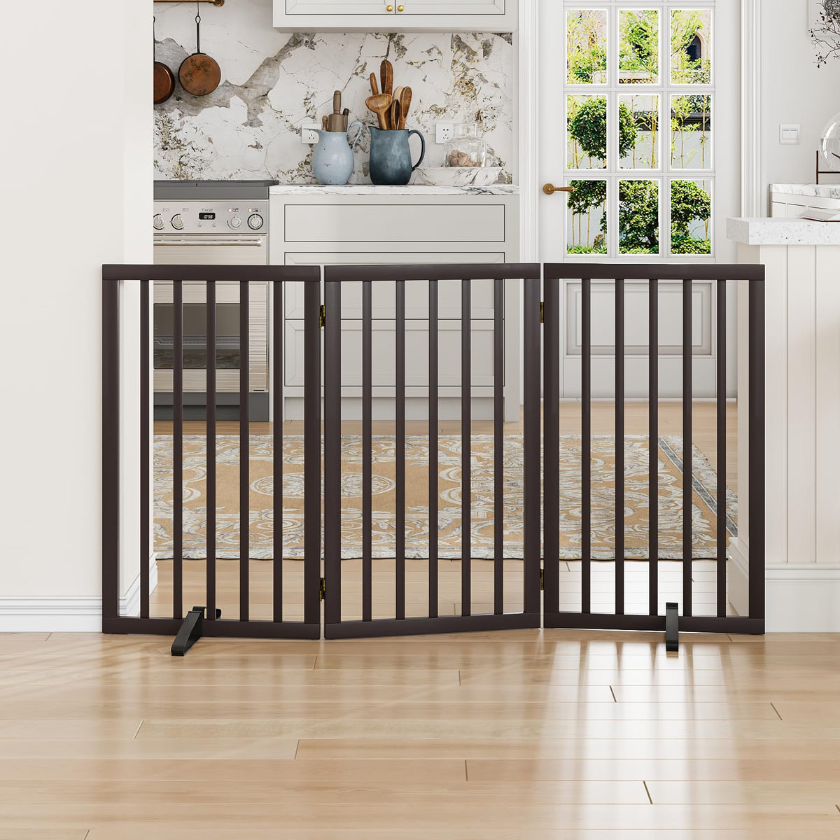 Dog Gate 32" Tall Foldable Dog Gate for Doorways Freestanding Pet Gate for Dogs Indoor (Walnut, 3 Panel)
