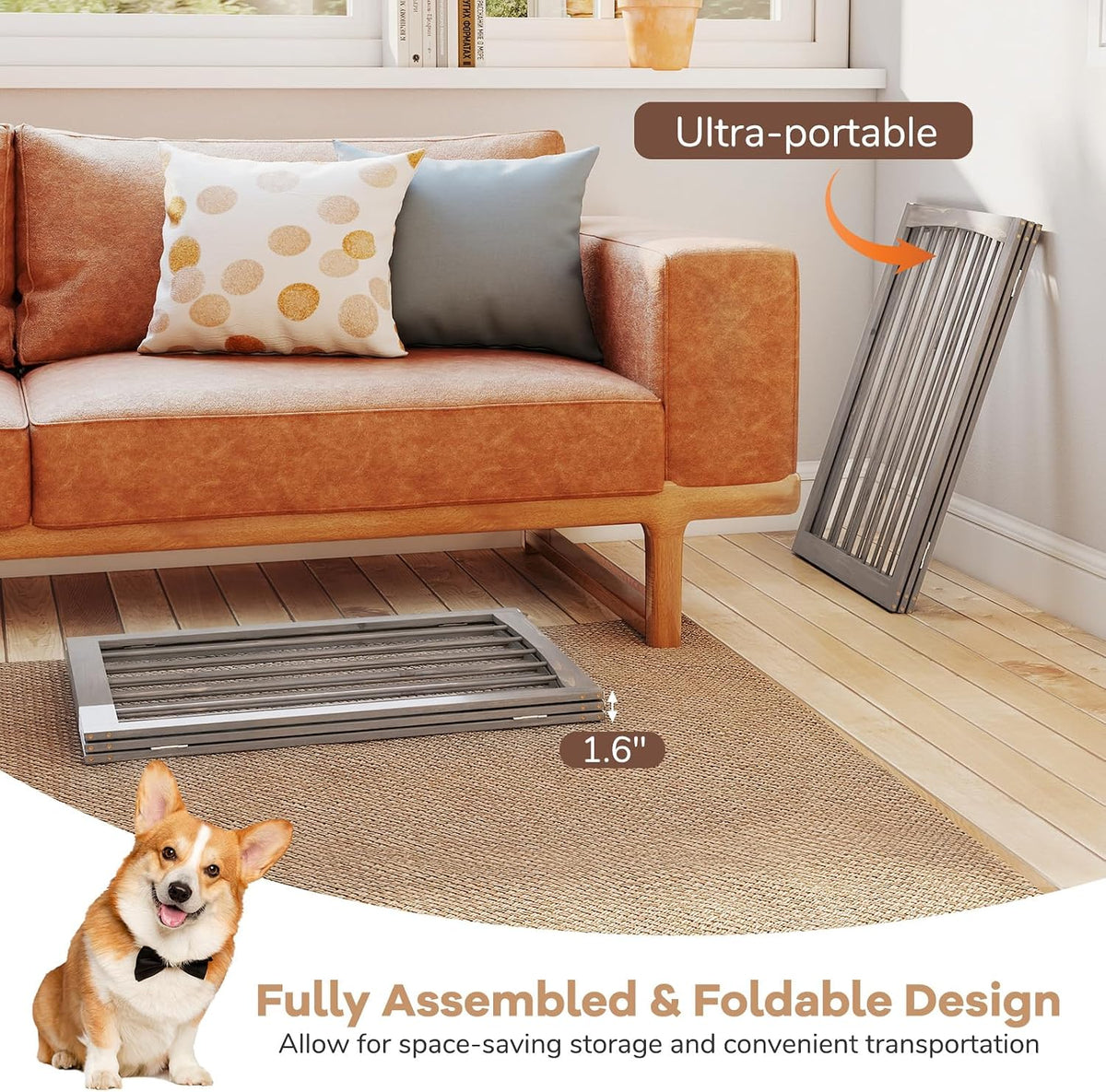 Giantex Freestanding Foldable Dog Gate Indoor, 63" W x 30" H Extra Wide