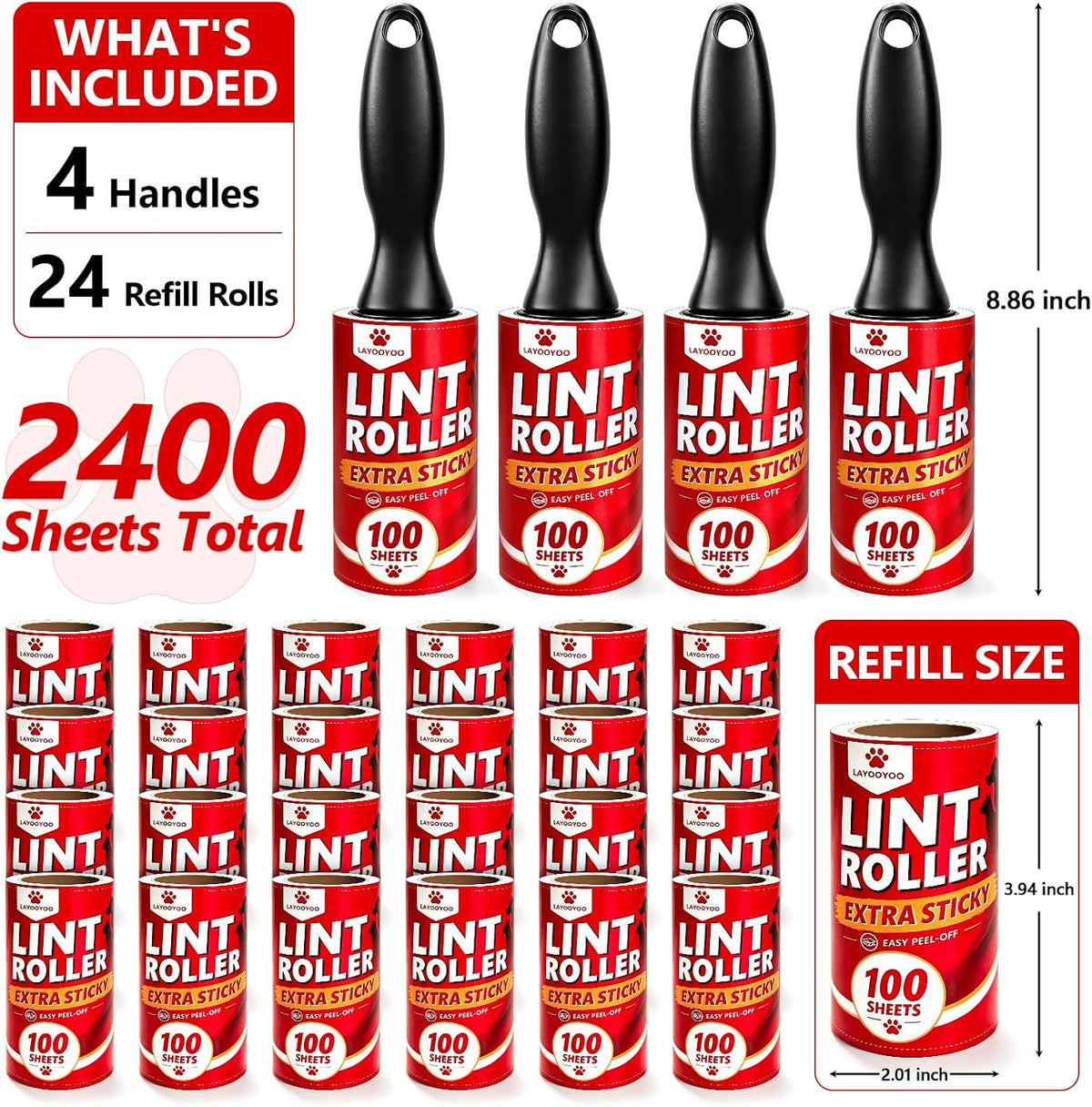 2400 Sheets Lint Roller Extra Sticky Lint Remover for Pet Hair
