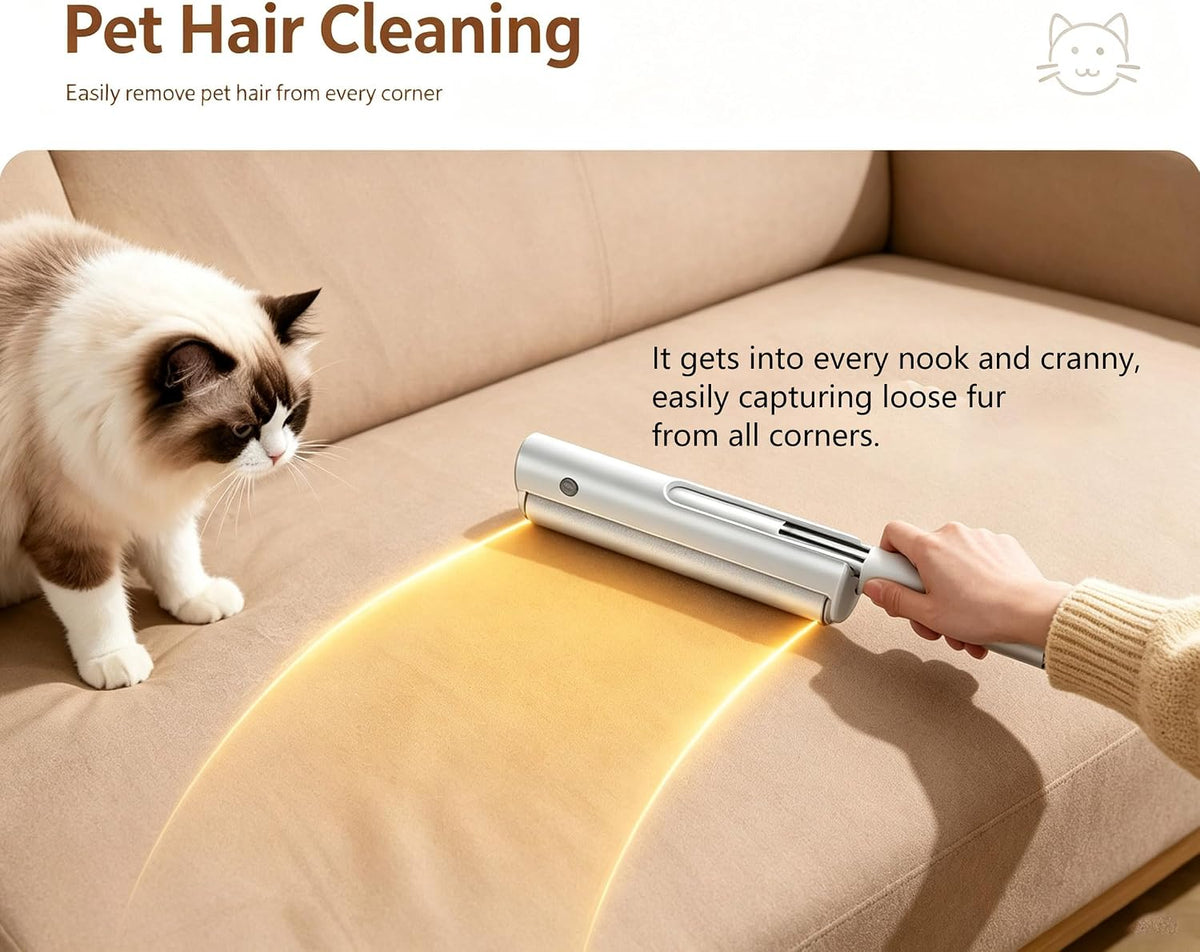 9.45" Long Handle Lint Roller for Pet Hair - 5 Refills 300 Sticky Sheets, Pet Hair Remover with Scraper for Cleaning Pet Hair, Couch, Carpet, Curtains, Cars, Floors
