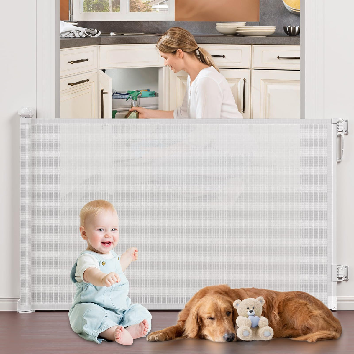 PRObebi Retractable Baby Gates for Stairs & Doorways, Indoor & Outdoor Use