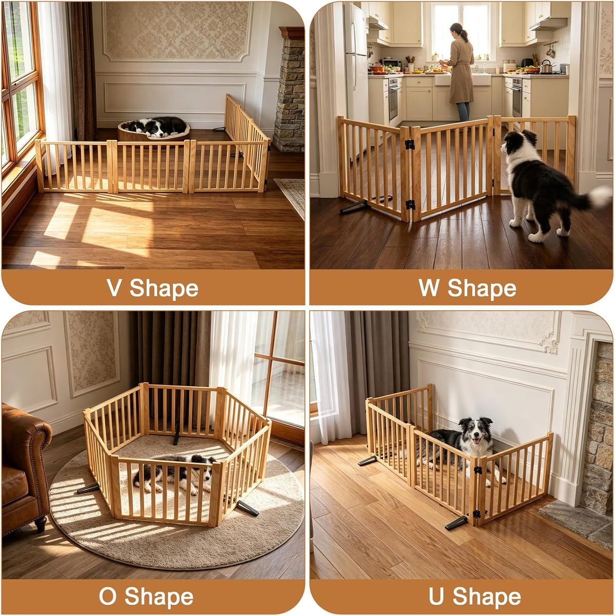YOCAN Non-Painted Wooden Freestanding Dog Gates - 4 Panel H:16.9"