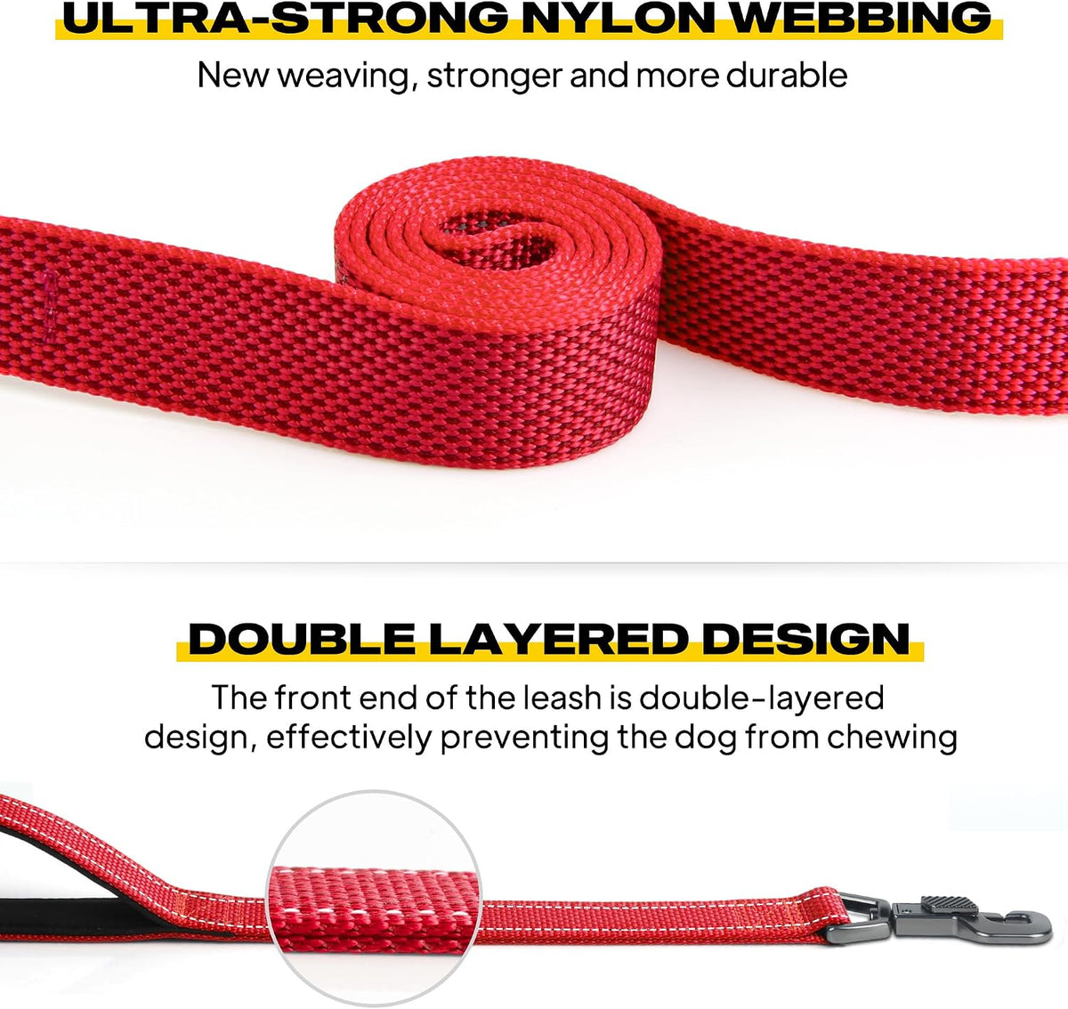 Fida Heavy Duty Dog Leash for Medium Large Dogs, 4 FT, Dual Padded Handles