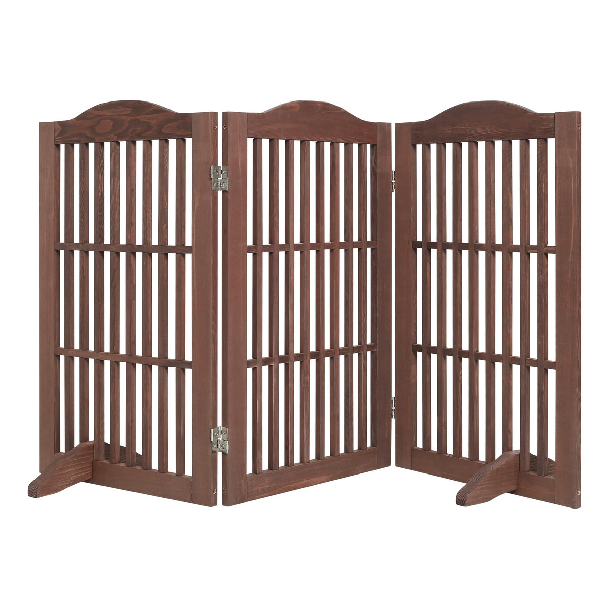 24 Inch Brown Foldable Dog Gate, 3-Panel Freestanding Solid Wood