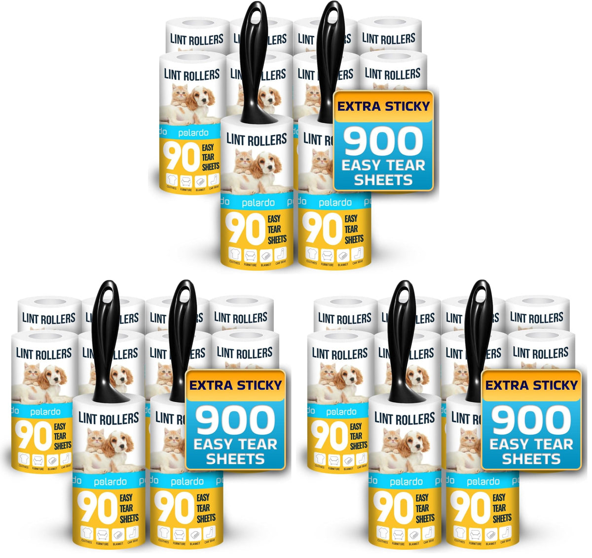 Lint Rollers 900 Sticky Sheets, 10 Spare Rollers,10 Pack of Refills Only. Pet Hair Remover for Clothes, Furniture, Couch, Carpet, Dog Hair Remover, Cat Hair Remover, Animal Fur, Fuzz