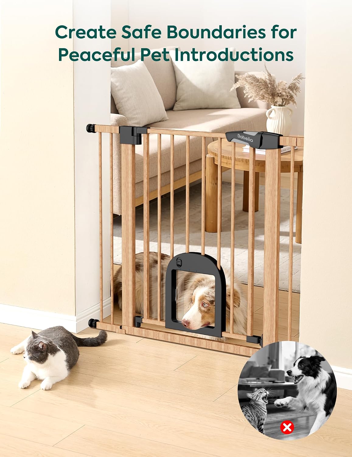 Babelio Dog Gate with Adjustable Cat Door, CatPrivilege III, 29-43"