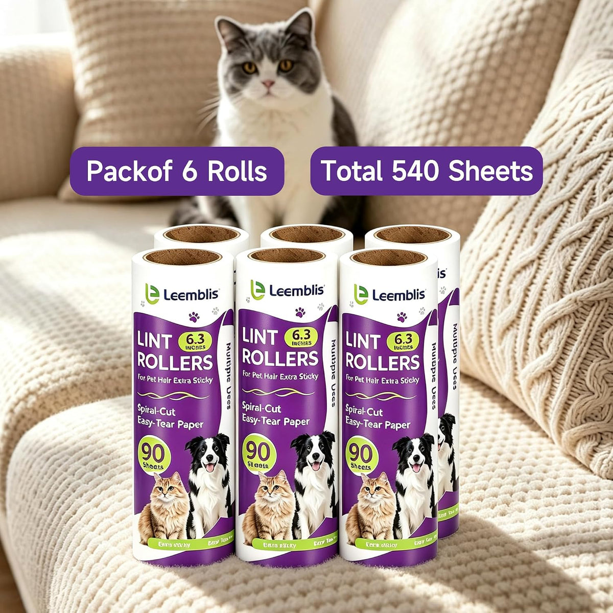 Super Strong Lint Roller Replacement Pack, Pet Hair Lint Roller