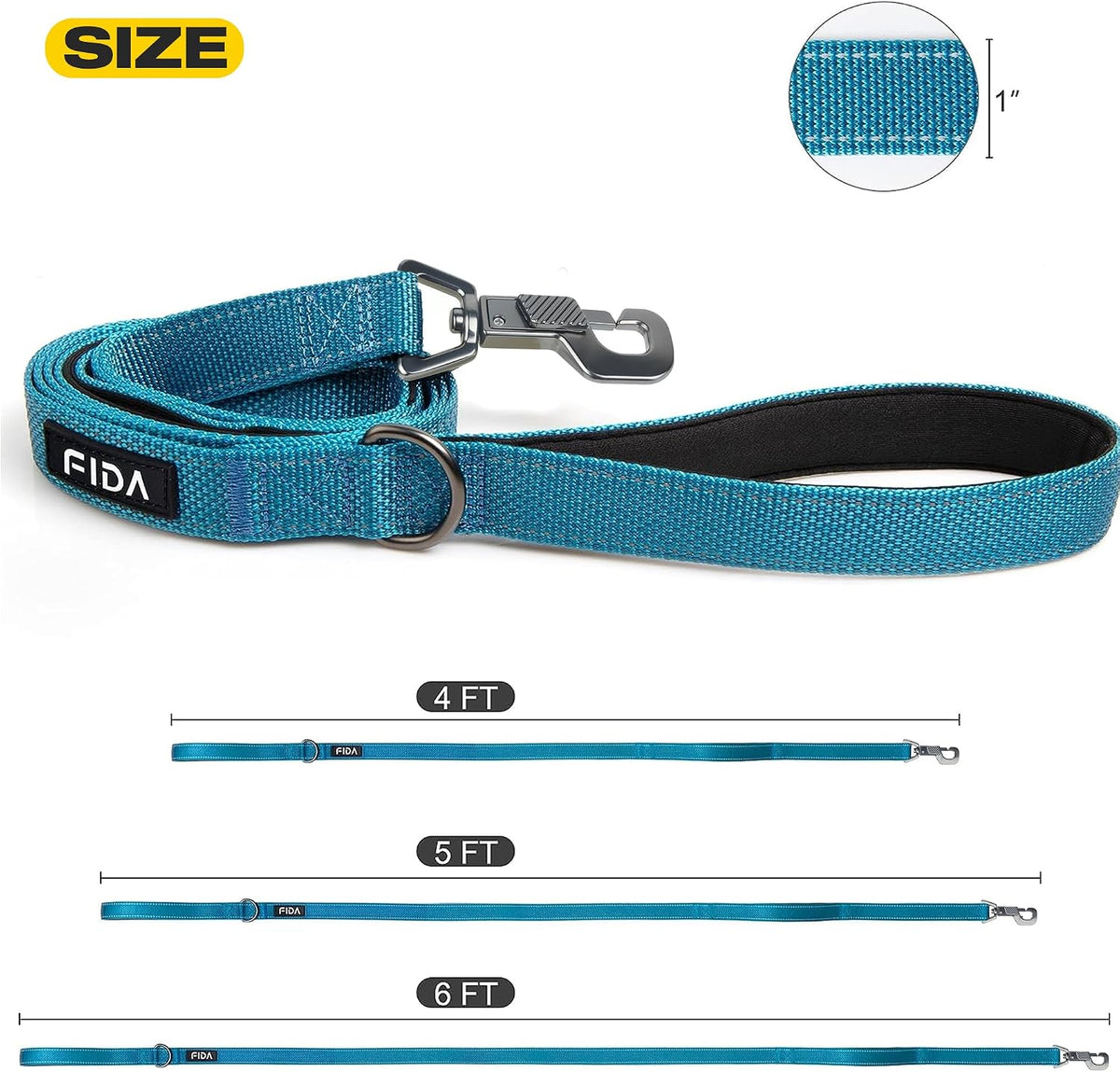 Fida Heavy Duty Dog Leash for Medium Large Dogs, 4 FT, Dual Padded Handles