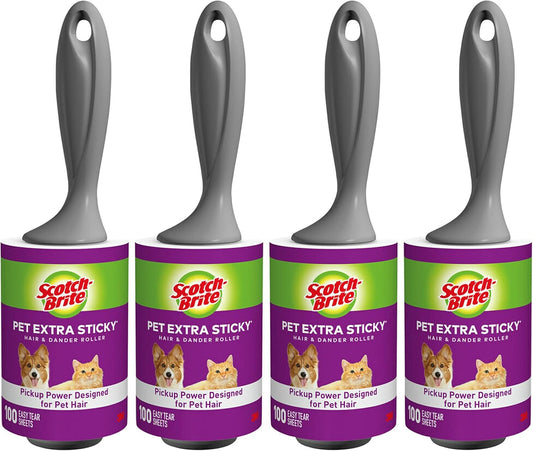 Scotch-Brite Pet Extra Sticky Hair Lint Roller, 4, 400 Sheets