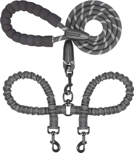 iYoShop Double Dog Leash, 360° Swivel, No Tangle, Large, 25-150 lbs, Black