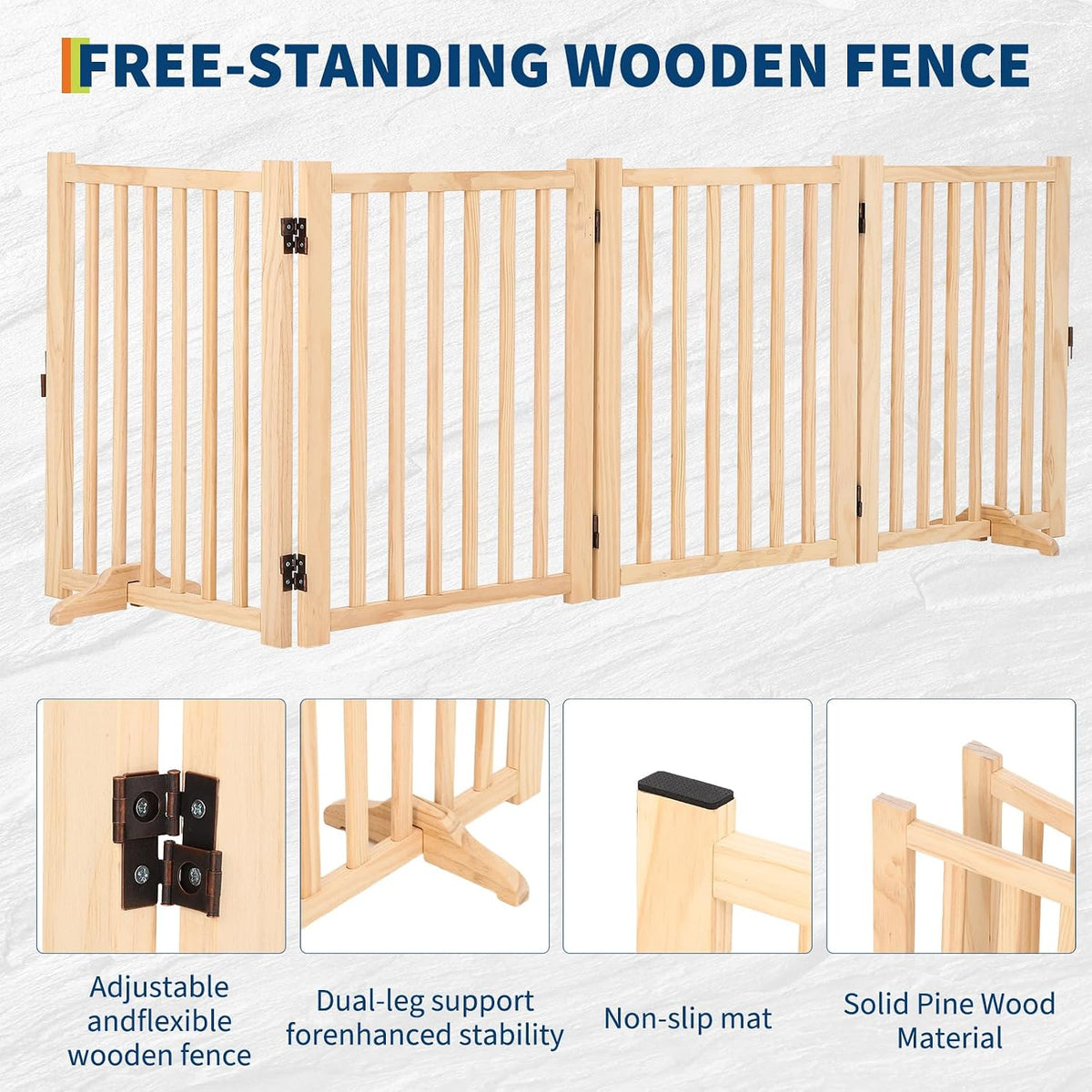 IDEALHOUSE Foldable Dog Gate,Wooden Pet Barrier,Freestanding Fence