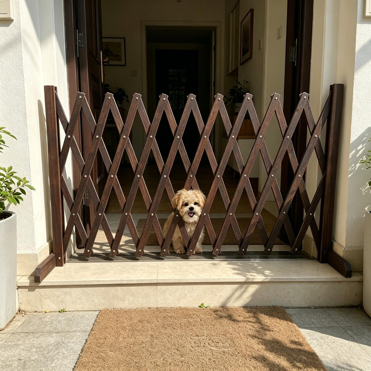 Expandable Wooden Dog Gate, Indoor Outdoor Dog Fence(Wood,L)
