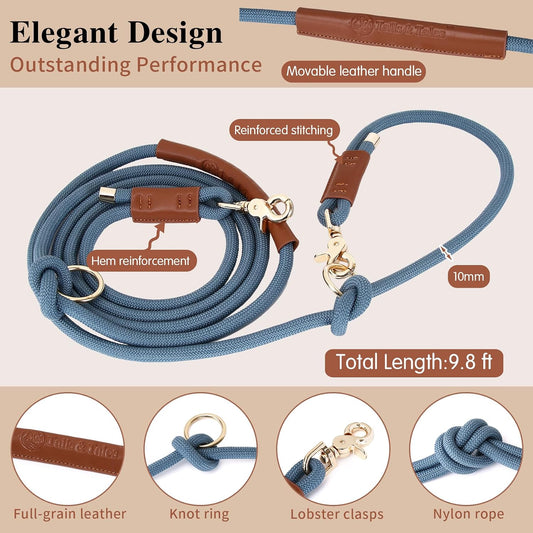 Hands Free Multifunctional Dog Leash for 1 or 2 Dogs, 9.8 ft, Tapestry Blue