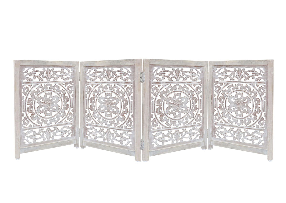 Wooden Foldable Pet Dog Gate - Hand Carved 3-Panel 60 W x 24 H