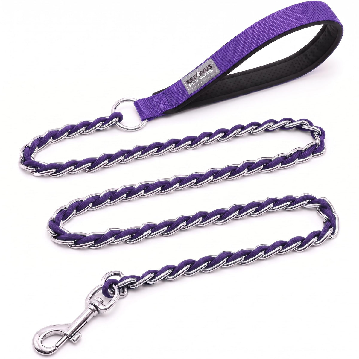Chain Dog Leash, Bite-Proof Metal Leash, with Padded Handle，Black
