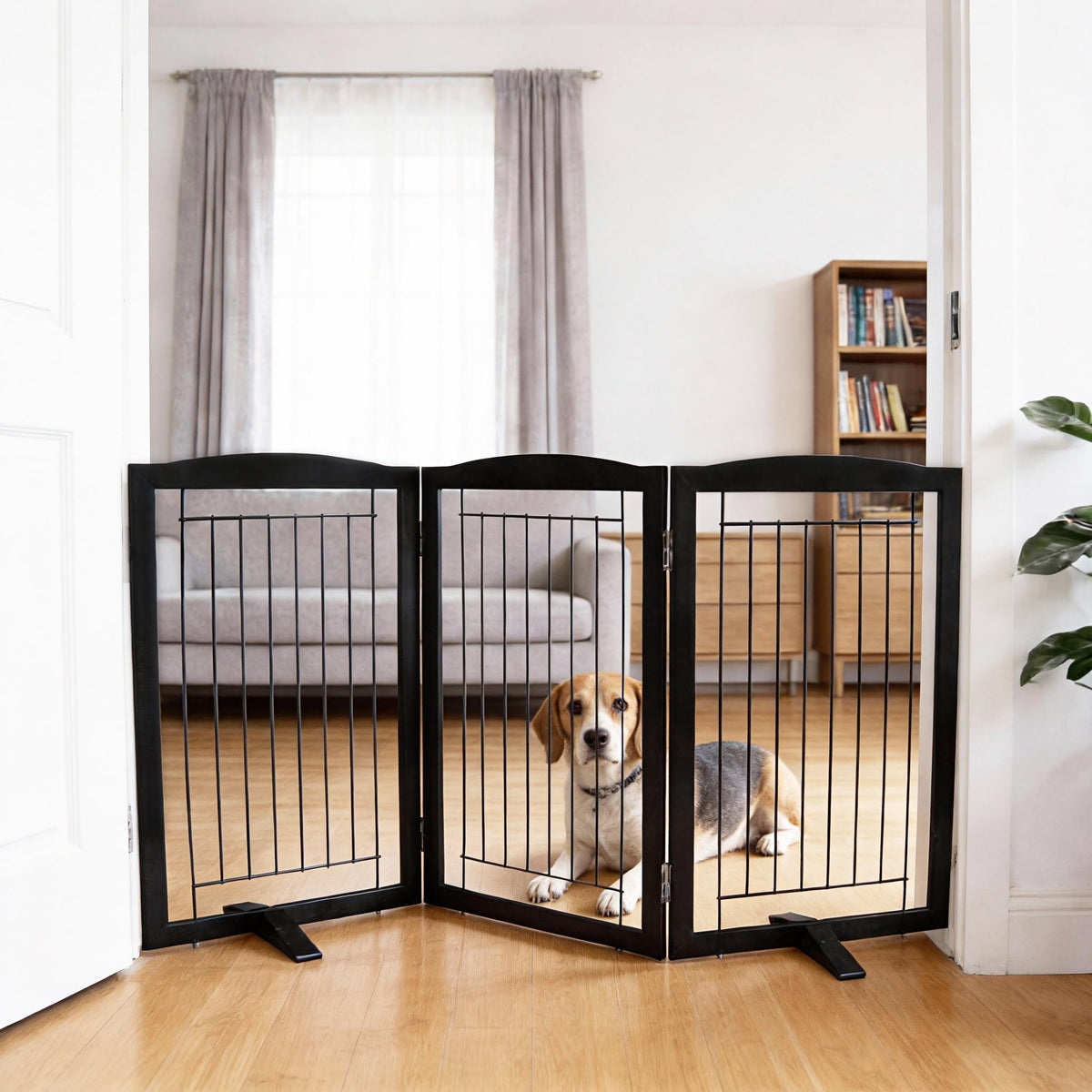 Dog Fence Indoor,Dog Gate Indoor for Doorway pet gate -3-Panel Freestanding, Hallways, House or Stairs -60x24-Inch Retractable Foldable Expandable Wood Pet by SFJC (Brown) ﻿
