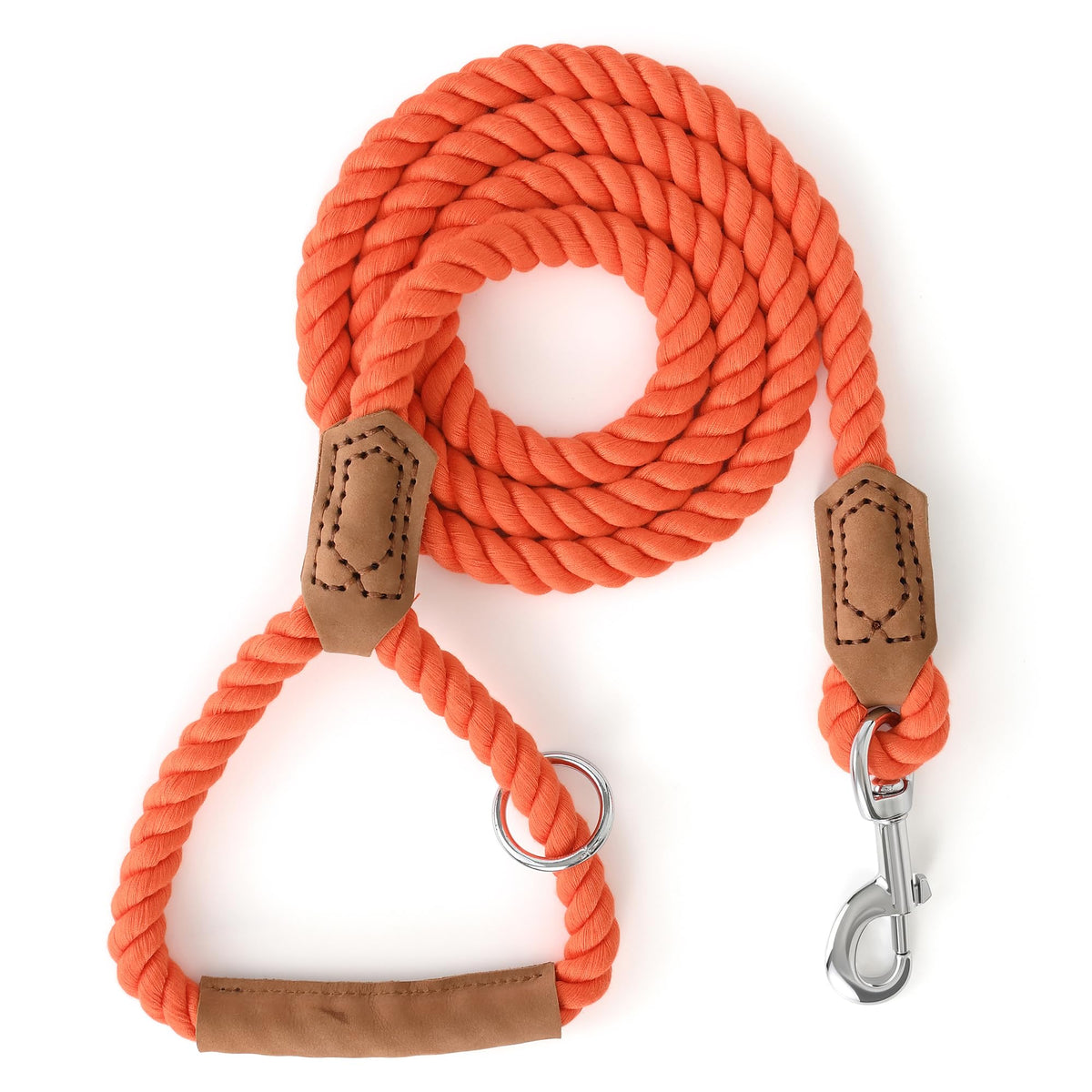 Mile High Life Dog Leash Braided Cotton Rope with Leather-Reinforced Ends