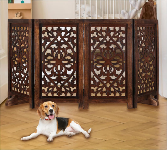Freestanding Wood Pet Gate, 4-Panel, 56x28