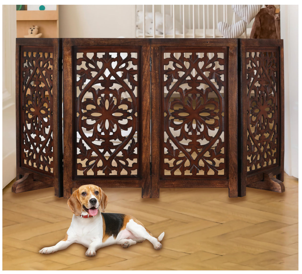 Freestanding Wood Pet Gate, 4-Panel, 56x28