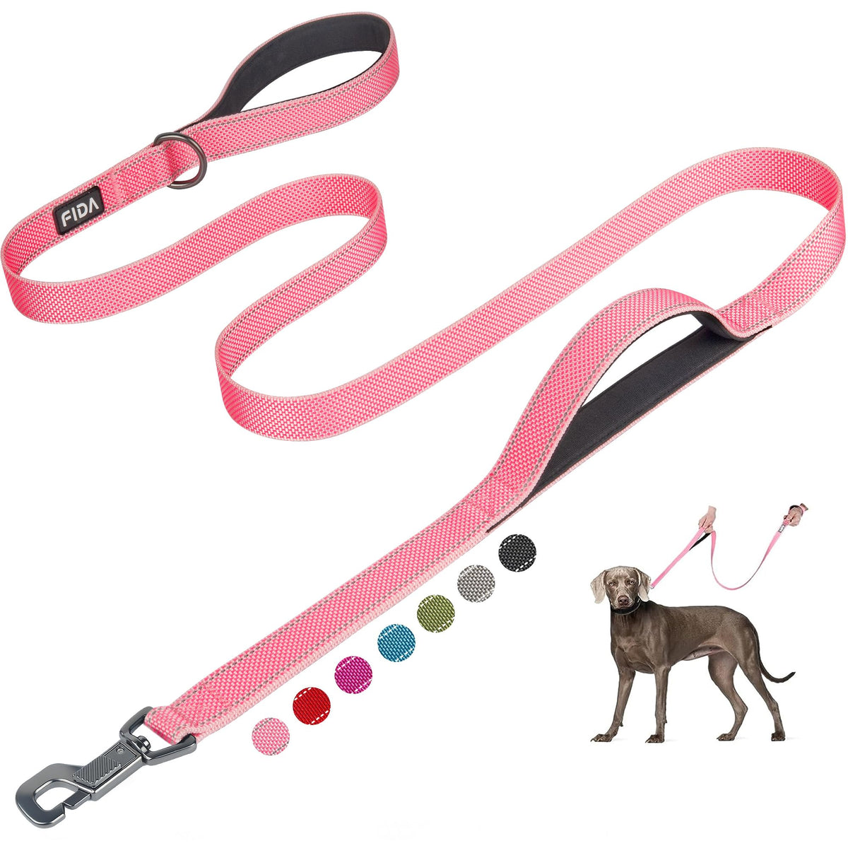 Fida Heavy Duty Dog Leash for Medium Large Dogs, 5 FT, Dual Padded Handles