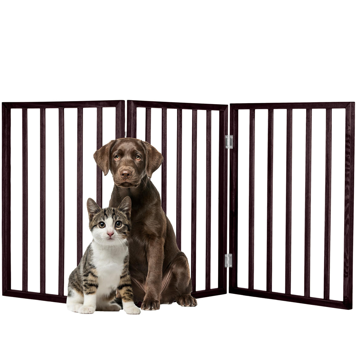 Pet Gate - 4-Panel Indoor Foldable Dog Fence for Stairs, Hallways, or Doorways - 72x24-Inch Wood Freestanding Dog Gates by PETMAKER (Black)