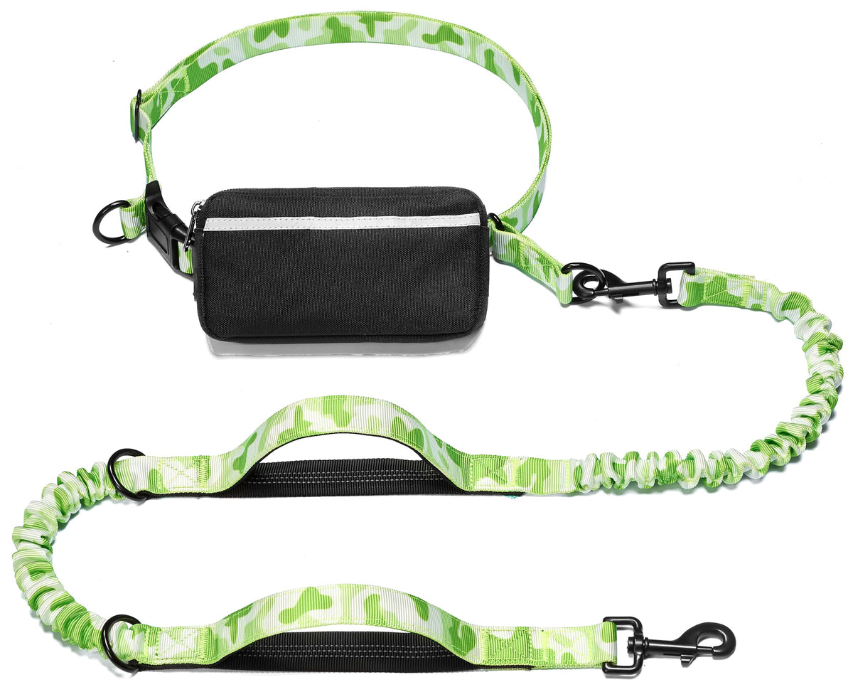 iYoShop Hands Free Dog Leash with Zipper Pouch, Large, Military Green