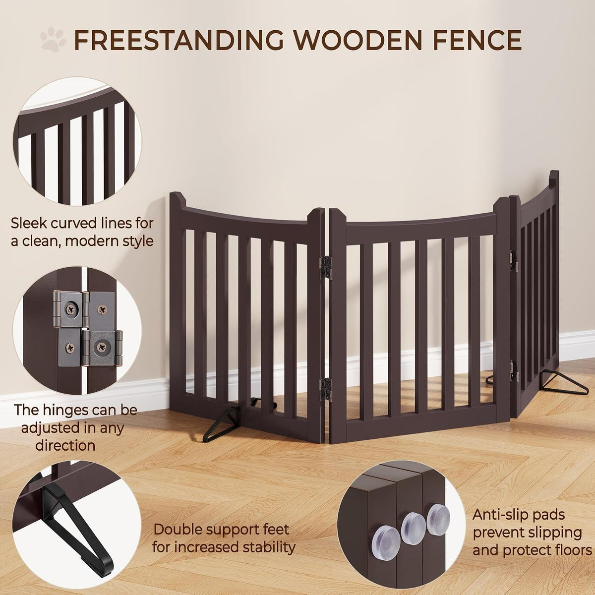 Yaheetech Freestanding Wooden Dog Gate, 3-Panel 24in H Pet Barrier Espresso