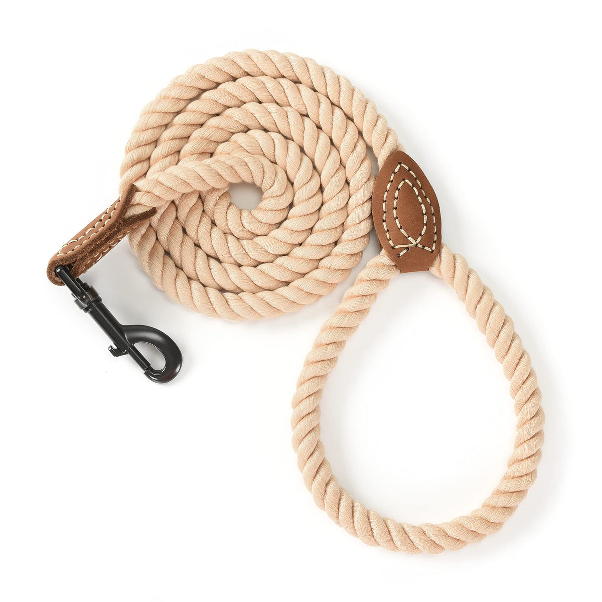 Mile High Life Dog Leash Braided Cotton Rope with Leather-Reinforced Ends