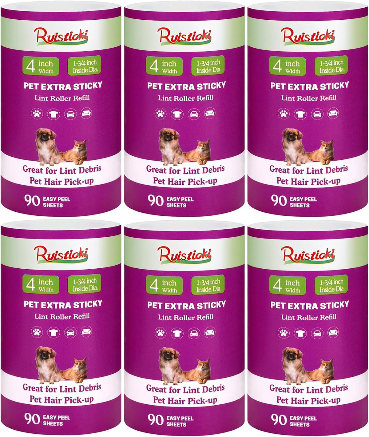 4 inch Lint Roller Refills Compatible with Scotch-Brite Pet Extra Sticky Lint Roller 90 Sheets per Refill Pack of 6 Rolls 540 Sheets Total Replacement for Scotch Brite Lint Roller Refill