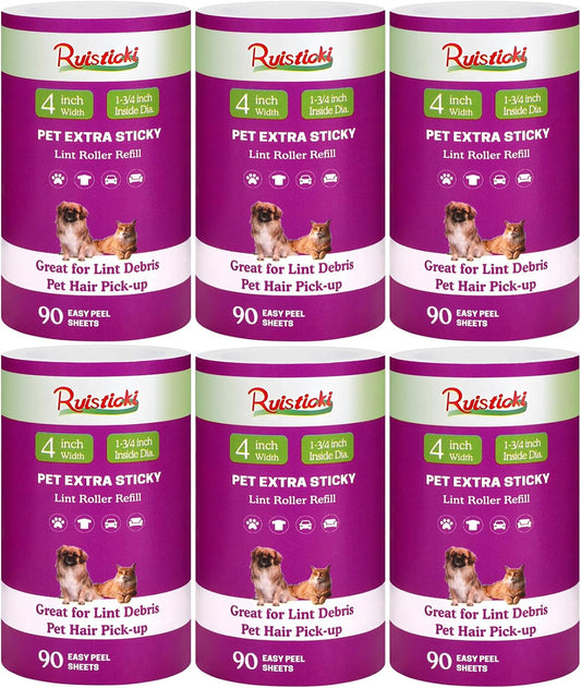 4 inch Lint Roller Refills Compatible with Scotch-Brite Pet Extra Sticky Lint Roller 90 Sheets per Refill Pack of 6 Rolls 540 Sheets Total Replacement for Scotch Brite Lint Roller Refill
