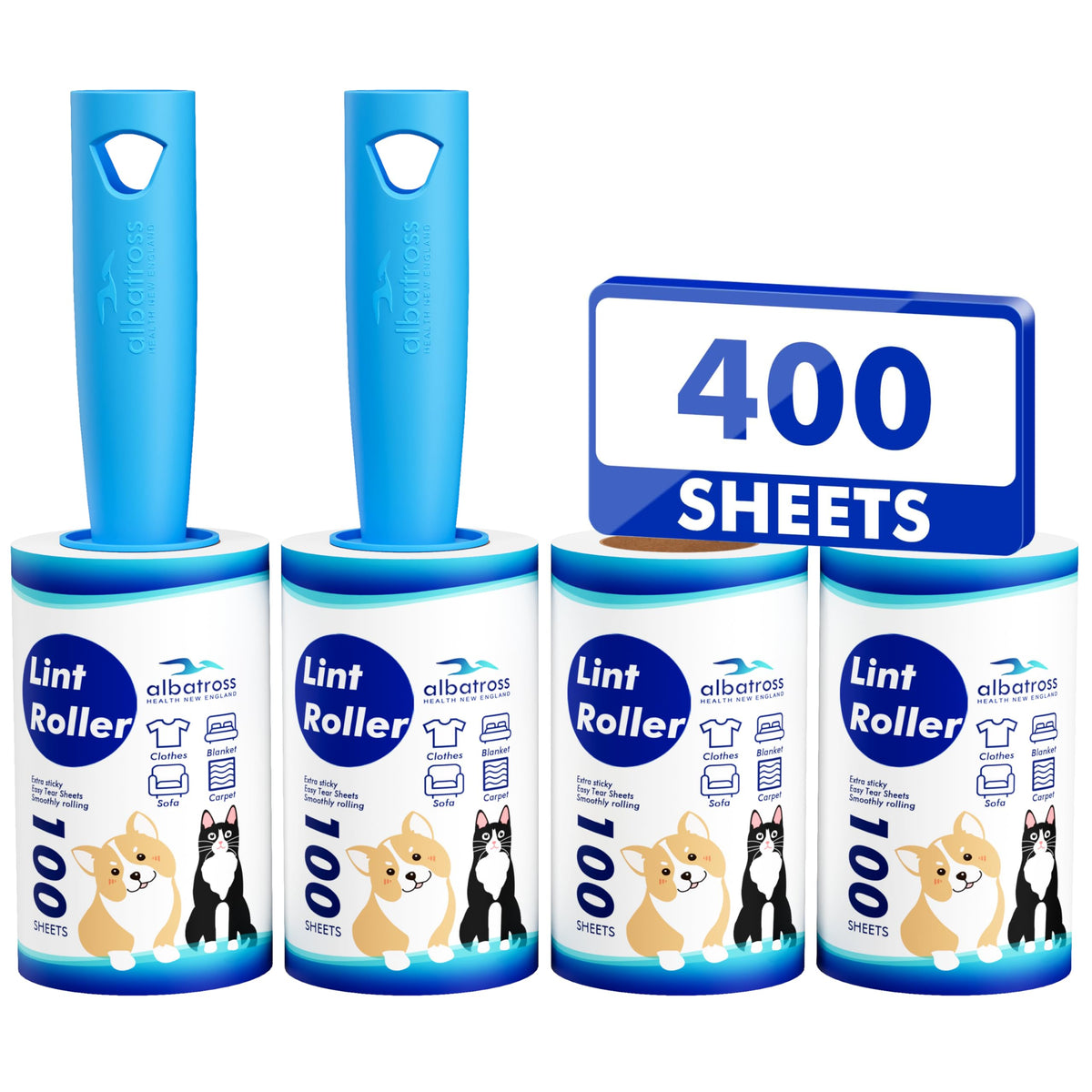 800 Sheets Lint Rollers for Pet Hair Extra Sticky, 4 Handles, 8 Rollers