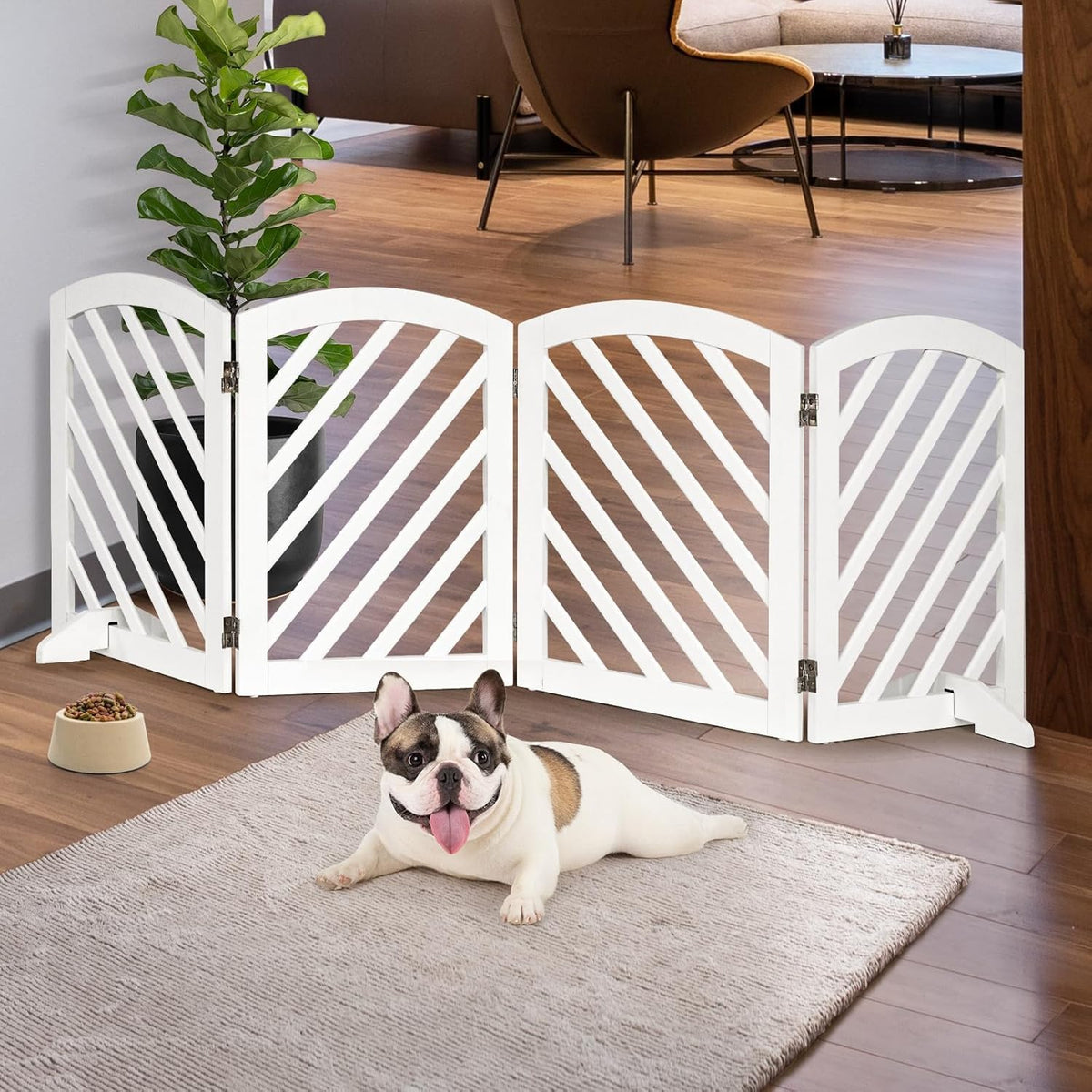 dCee Solid Acacia Wood Dog Gate, Freestanding Walk-Through Pet Gate, 81" 4-Panel Foldable Wooden Dog Gates with Door & 2 Support Legs for Doorways, Kitchen, Hall, Stairs, Indoor & Outdoor
