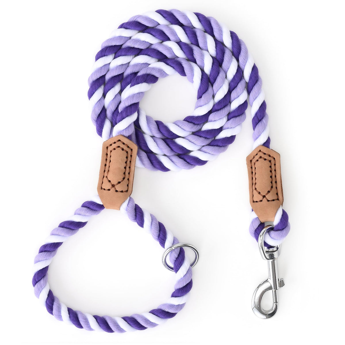 Mile High Life Dog Leash Braided Cotton Rope with Leather-Reinforced Ends