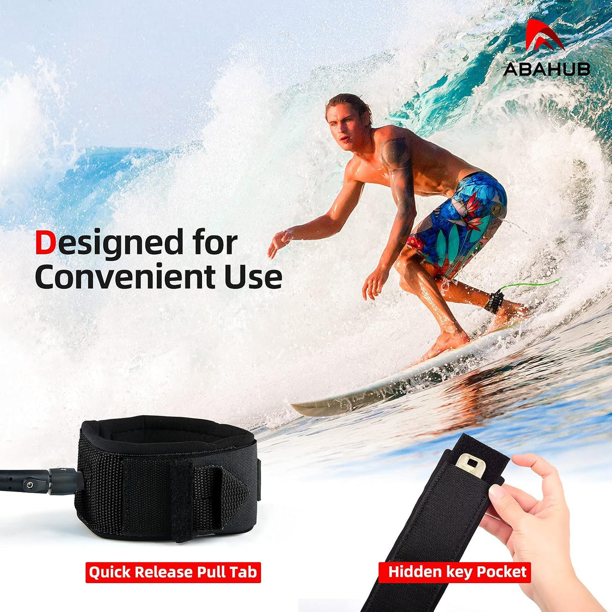 Abahub Surfboard Leash, 6/7/8/9/10 ft Straight Legrope Strap for Boards